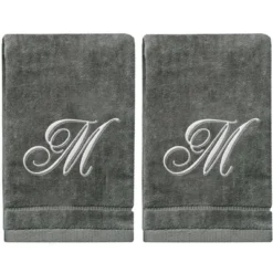 Creative Scents Gray Fingertip Monogrammed Towels Silver Embroidered -Avanti Sales Shop GUEST 9b495f59 600f 47e9 a626 032b3901229f