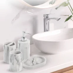 4pc Marble Resin Marble Effect Bath Accessory Set White - Kralix -Avanti Sales Shop GUEST a34274e8 d016 420c 9d6e 03c8611230a4