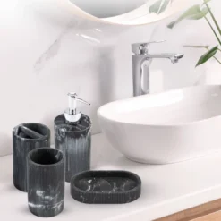 4pc Marble Resin Marble Effect Bath Accessory Set Black - KRALIX -Avanti Sales Shop GUEST ae124e77 1e43 4b9e 84b4 dd87feb98aa3