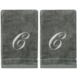 Creative Scents Gray Fingertip Monogrammed Towels Silver Embroidered -Avanti Sales Shop GUEST c9406dca e4a3 4270 9c56 1331a6cad4a8