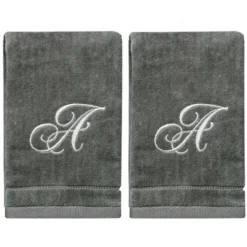 Creative Scents Gray Fingertip Monogrammed Towels Silver Embroidered -Avanti Sales Shop GUEST d2564c9c 6a39 4d19 a97a cbc43b5d5a2a