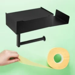 Unique Bargains Adhesive Wall Mount For Kitchen Bathroom With Shelf Toilet Paper Holder Black 1 Pcs -Avanti Sales Shop GUEST e8553056 507d 4cab b678 64f1f3a98c4c